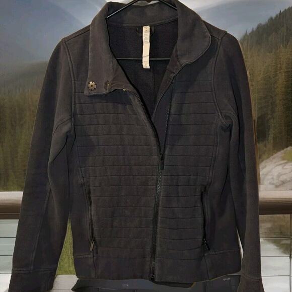 Lululemon Athletica Womens 4 Black Ribbed Jacket Asymmetrical Zip Cowl Collar - Picture 1 of 13